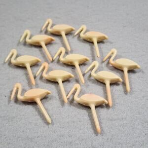 Vintage FLAMINGOS Birthday Candle Holders Baby Picks Party Cake Lot of 10 Retro